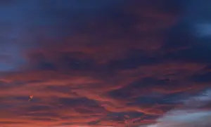 German Evening Sky Prints: Red evening clouds with setting sun