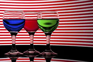 Backlit Drinks Prints: Red, green and blue backlit drinks with reflection