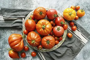 Fresh Ripe Tomatoes Prints: Red tomatoes background, top view