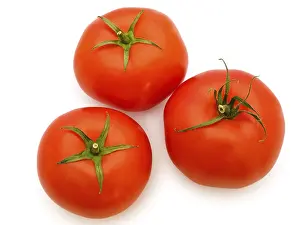 Fresh Tomato Cutout Prints: Three Red Tomatoes Against The White Background