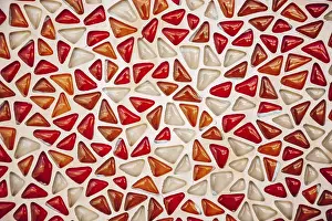 Abstract Art Patterns Prints: Red and white vivid colour triangle shape of mosaic tile with random pattern
