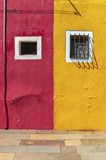 Colorful House Facade Prints: Red and yellow wall with window