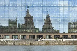 Deserted German Cityscape Prints: Reflection on a glass window building