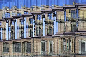 Central Europe Exterior View Prints: Reflection on a glass window facade