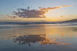 New Zealand Coastline Prints: Reflection, sunset over the sea