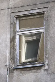Construction Work In Europe Prints: Reflection of a window in a window