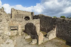 Abandoned Stone Buildings Europe Prints: Remnants of old terracotta brick and stone wall structures with rectangular