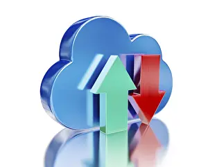 Data Storage Symbol Prints: Remote database cloud computing technology storage upload download concept