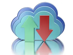 Data Storage Symbol Prints: Remote database cloud computing technology storage upload download concept