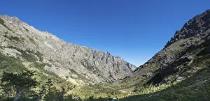 Mountainous France Prints: Restonica river flows at its source through mountain valley
