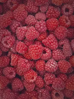 Empty Background Graphic Prints: Ripe red raspberry texture background