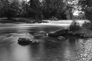 Images Dated 6th July 2024: Black and White Print of Lower Rhine Waterfall in Summer