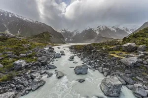 Cloudy Mountains Prints: River Hooker River, Cloudy Mountains