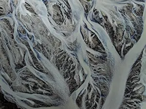 Iceland River Landscape Prints: River, river course, branched, cloudy