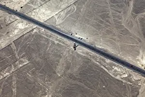 Nasca Lines Peru Prints: Road through the desert with lines and patterns in the area
