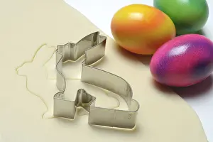 Easter Bunny Cookie Cutter Prints: Rolled dough with bunny cookie cutter and easter eggs