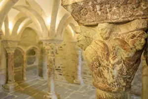 Sacral Building Europe Prints: Detail of a Romanesque column of the gallery