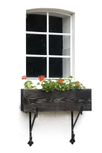 Deserted Farmhouse Prints: Romantic window on white with geraniums