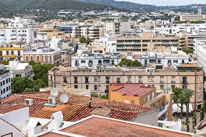 Deserted Spanish Cityscape Prints: Above the rooftops of Eivissa's old town