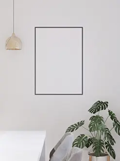 Prints of Room and the white wall background, tree and table, minimal style, frame form mock up - 3D rendering - Contemporary Art Prints: Minimalist Interior Print - White Wall Background