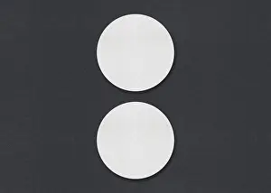 Plain Gray Background Image Prints: Two round white sheets vertically aligned on a gray background