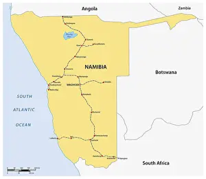 Prints of Route network map and train stations in Namibia Map Prints: Route Network Map Print: Namibia Train Stations