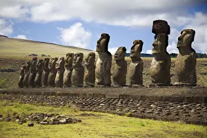 Easter Island Statues Prints: Row with statues at easter island