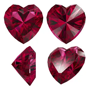 Isolated Heart Shape Prints: Ruby red heart shape isolated different views