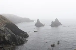 Shetland Islands Landscape Prints: Rugged cliffs off the coast in the mist