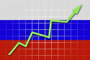 Empty Banner Design Prints: The Russian flag and arrow graph going up