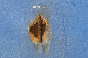 Northern Germany Sea Views Prints: Rust spot on blue painted wall