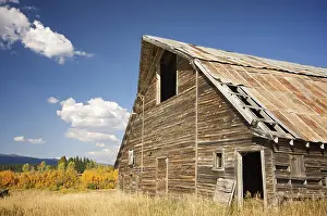 Deep Blue Sky Prints: Rustic barn scene with deep blue sky and clouds