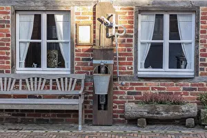 Framed Print : Rustic Brick Wall Print with Water Pump and Bench Framed Print : Rustic Brick Wall Print with Water Pump and Bench
