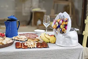 Rustic Landscape Photography Prints: A rustic picnic setup on a checkered tablecloth