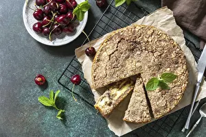 Dairy Product Desserts Prints: Rustic pie with cottage cheese