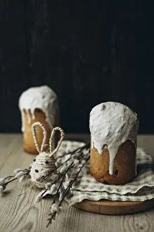 Easter Bread Prints: A rustic setup featuring two Kulich