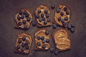 Gourmet Food Prints: Rye bread with peanut paste and fresh blueberries