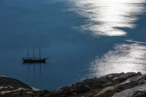 Environmental Protection Greenland Prints: Sailing ship and light reflections on the water surface