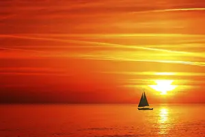 Uninhabited Evening Scene Prints: Sailing on sunset