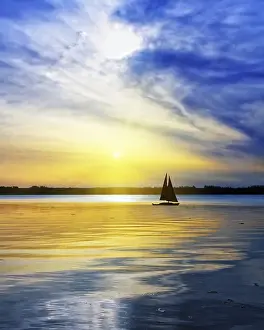 Evening Water Sports Prints: Sailing against the sunset