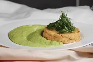 Gourmet Lunch Prints: Salmon rissole with peas puree