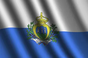 Prints of The San Marino flag flying in the wind San Marino Prints: The San Marino Flag Print in Motion