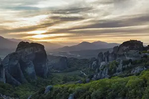 Meteora Greece Prints: Sandstone formations at sunset
