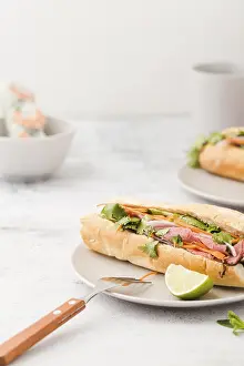 Meat Products Prints: Sandwich with ham fork