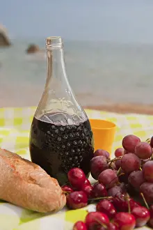 Coastal Food Photography Prints: Sangria with fruit and bread at the beach