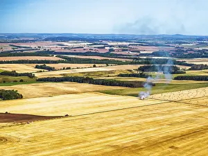 Scottish Fields Prints: Scottish fields over Waterloo Monument from a drone