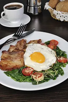 Breakfast Meal Ideas Prints: Scrambled eggs with bacon and spinach