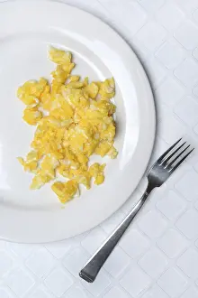 No People Eating Breakfast Prints: Scrambled eggs on a plate and fork