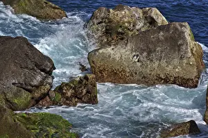 Uninhabited Coastal Region Prints: Sea Waves Cliffs