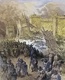 First Crusade Prints: Second attack on Jerusalem, repulsed by the Crusaders during the First Crusade